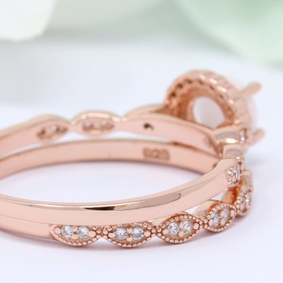 Rose Gold Art Deco Two Piece Bridal Set Round Lab - Picture 2 of 3